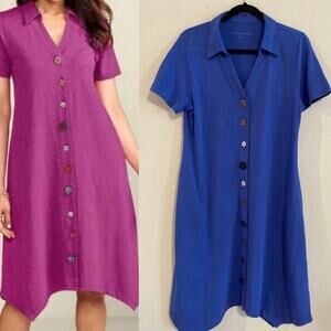Soft Surroundings Danielle Button Down Shirt Dress Dazzling Blue Women's Plus 1X